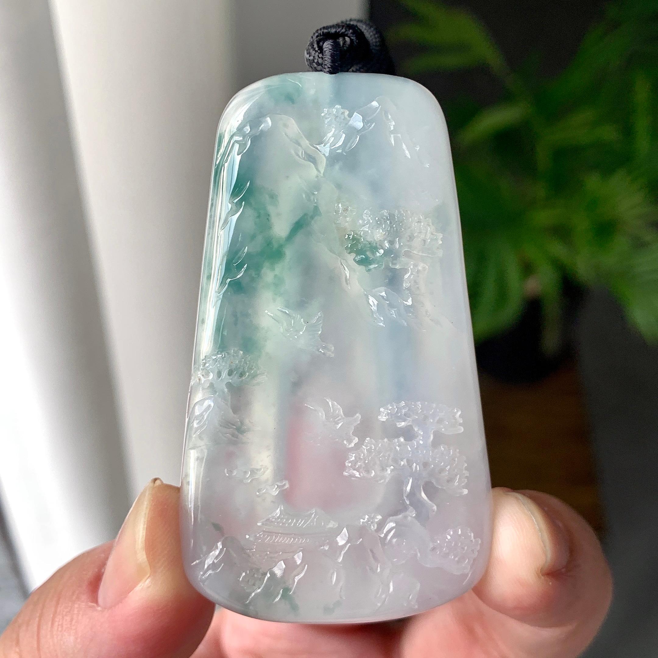 糯冰种飘花山水牌挂件（yc215971）