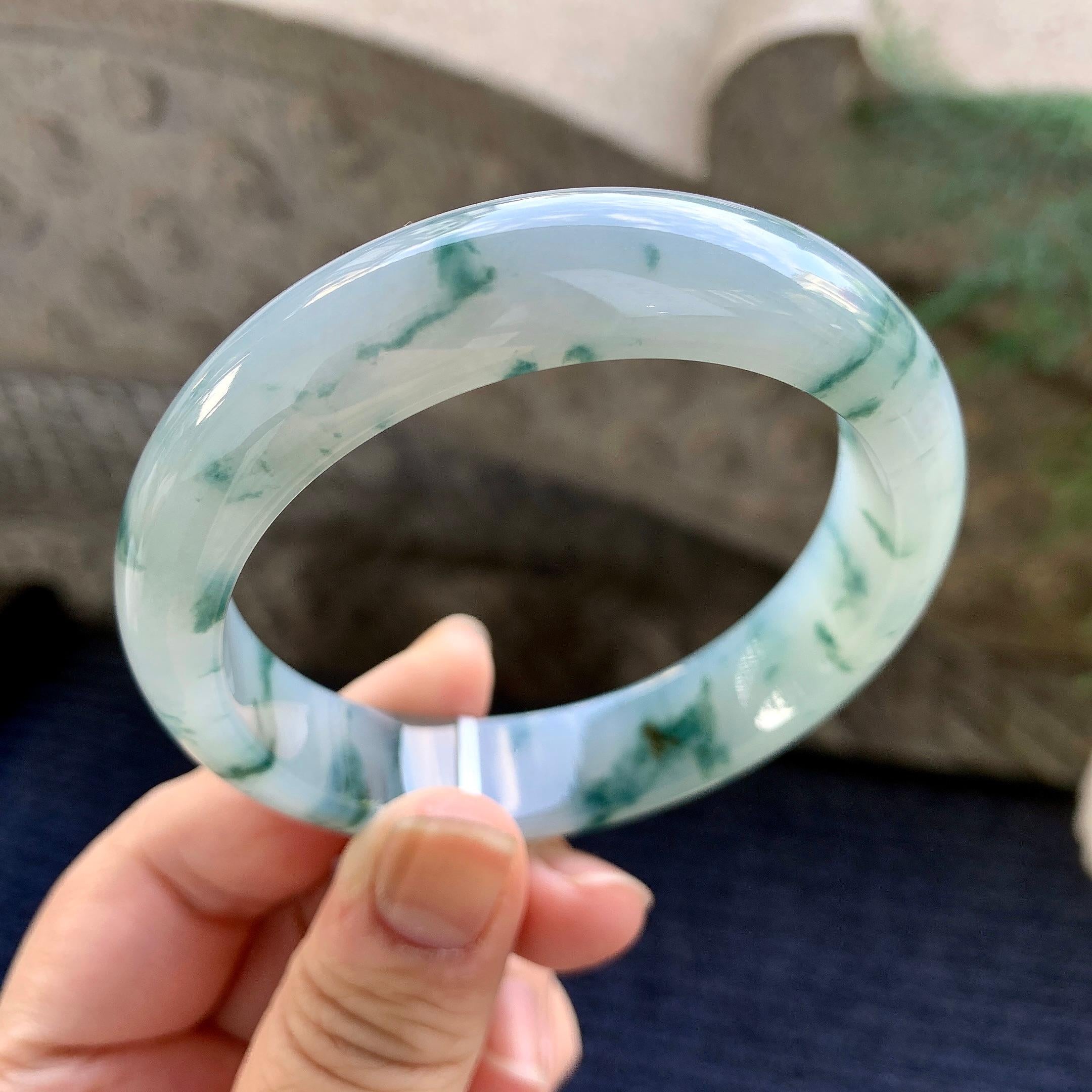 糯冰种飘花平安镯（58.4mm）（yc264531）