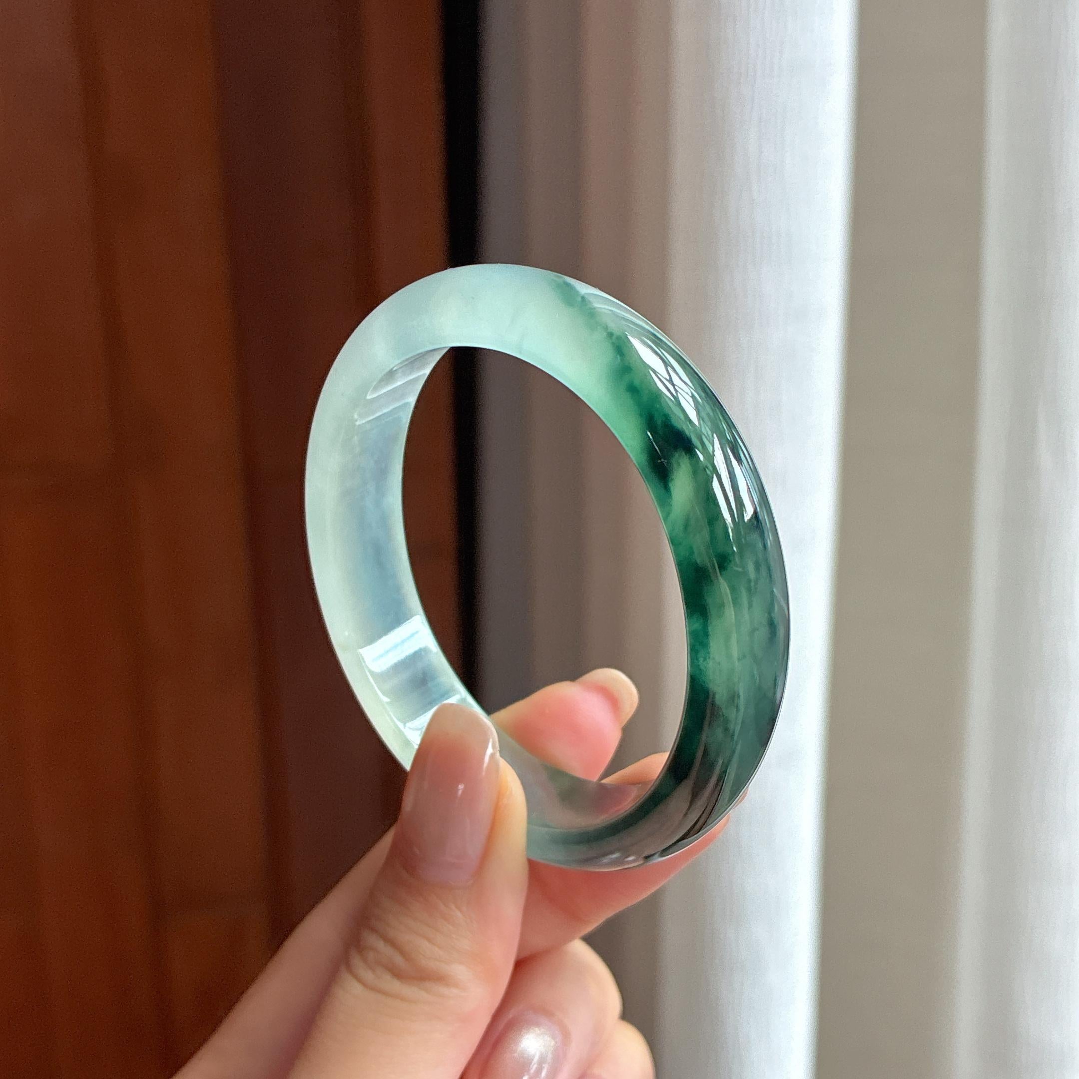 冰种半山半水翡翠贵妃镯 54圈天然缅甸A货翡翠（yc441492）