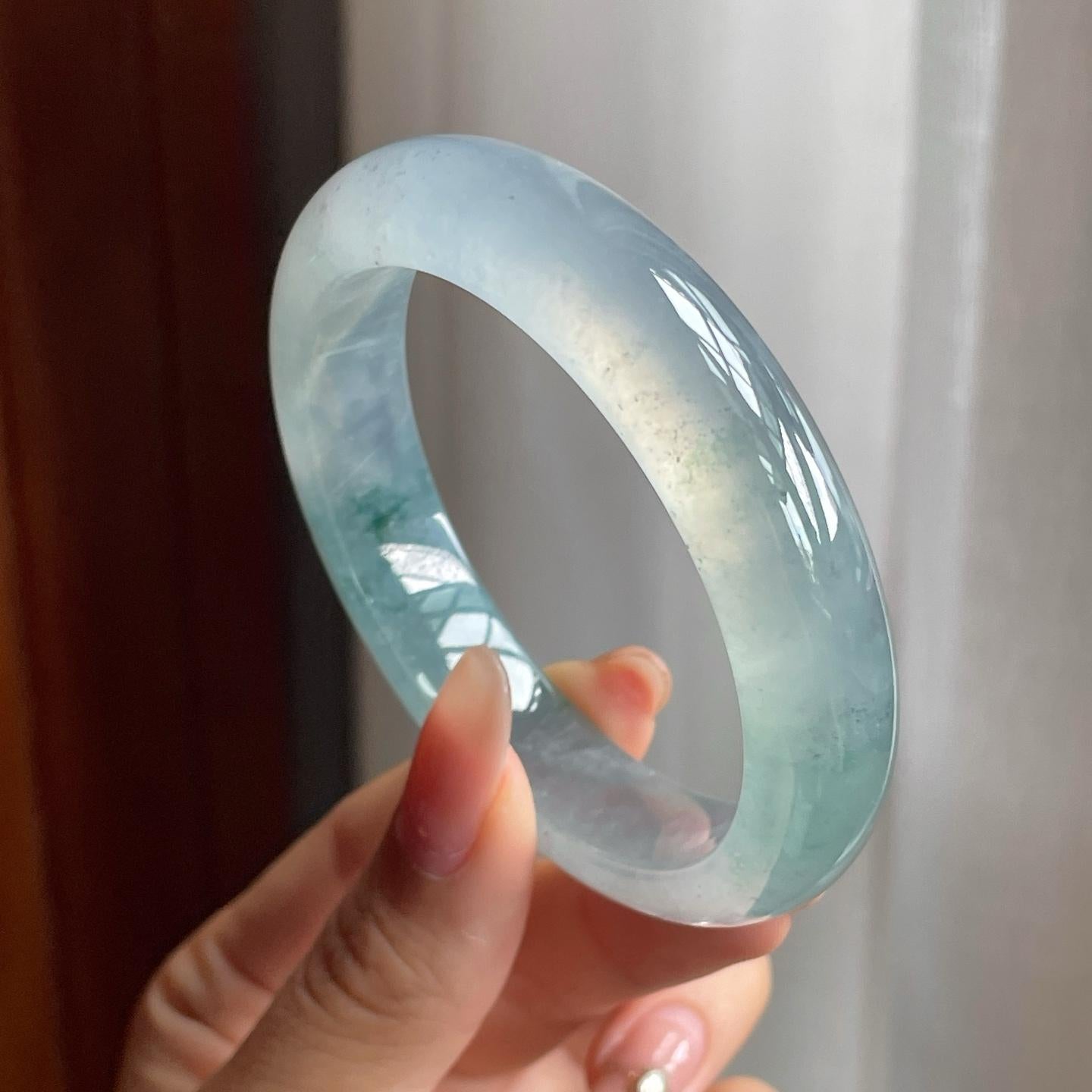 冰玻种飘花翡翠平安镯（54mm）（yc196019）