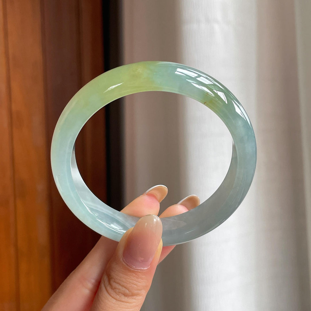 糯冰黄翡翡翠平安镯（58.5mm)（yc415953）