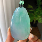 糯冰种飘绿仿古牌挂件（yc246702）