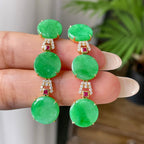 18k金钻镶细糯种满绿圆牌耳坠       天然缅甸A货翡翠（yc418878）