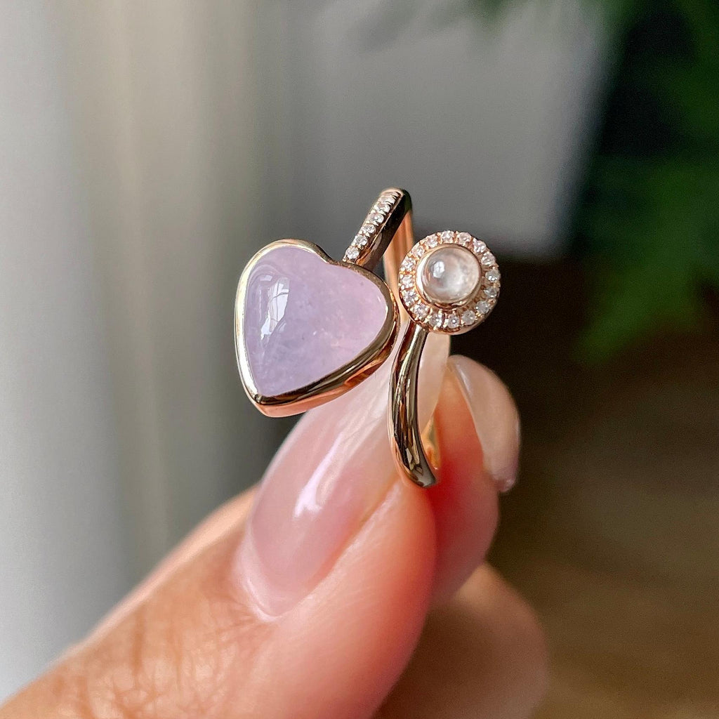 18k金钻镶糯冰种紫罗兰心形蛋面戒指   天然缅甸A货翡翠（yc346440）