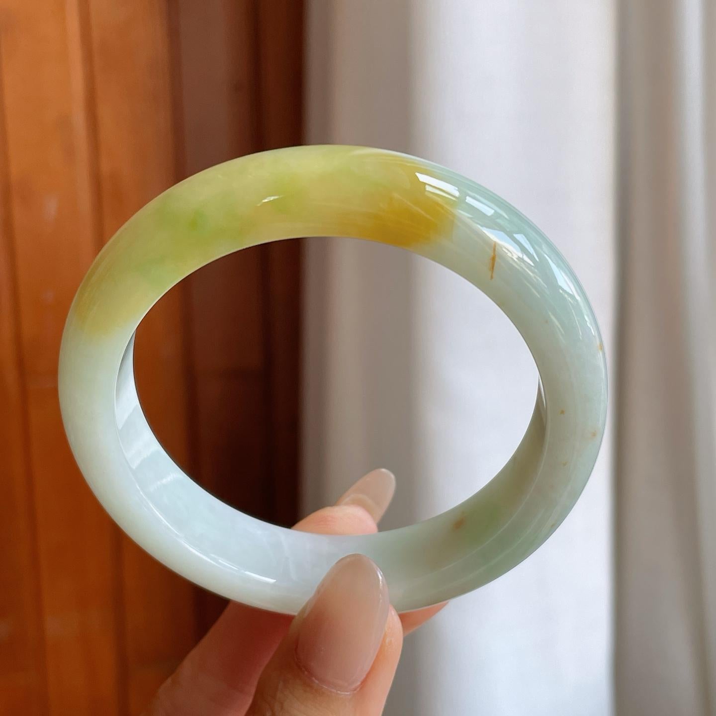 糯冰黄翡翡翠平安镯（60.5mm）（yc242099）