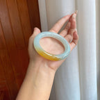 糯冰带黄翡翡翠圆条手镯（55mm）（yc264129）