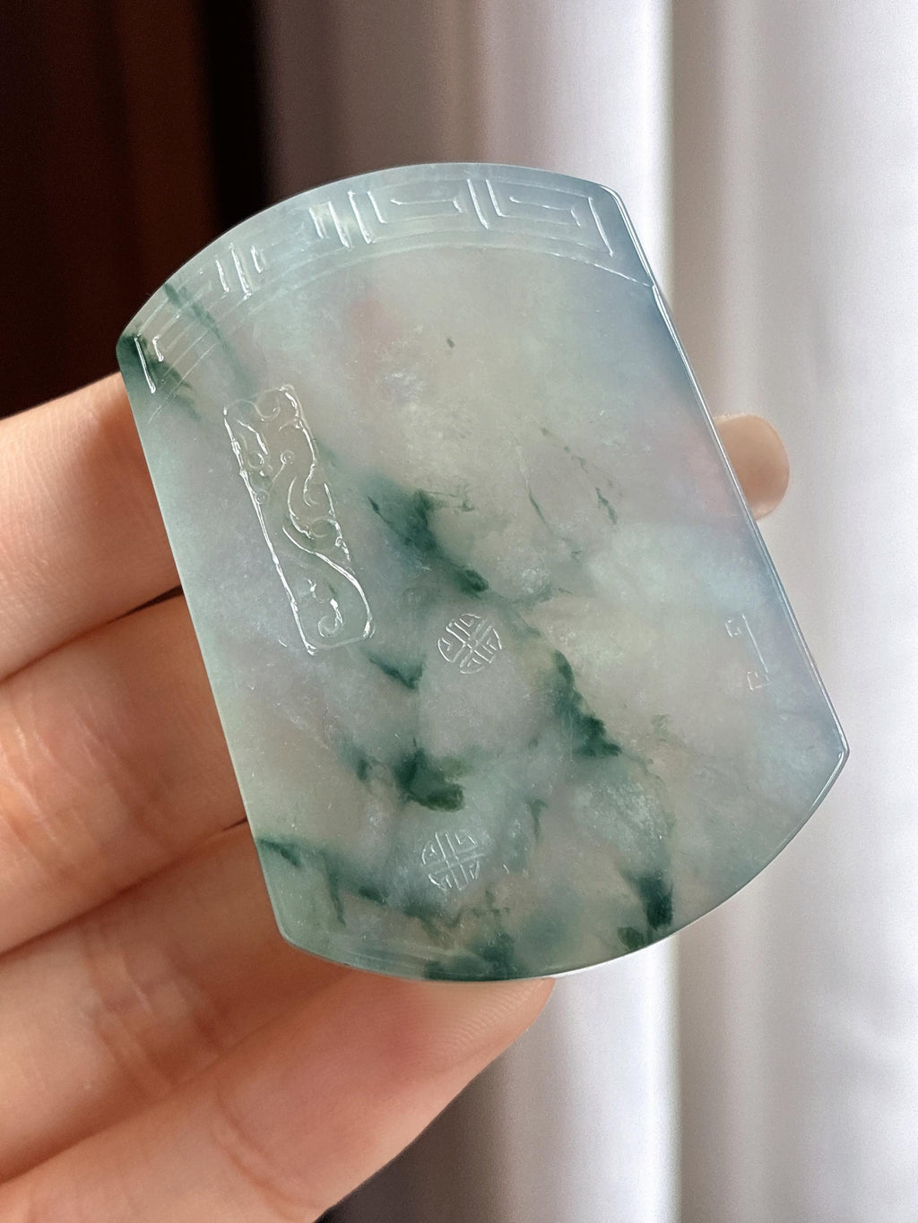 糯冰飘花无事牌挂件 天然缅甸A货翡翠（yc465641）