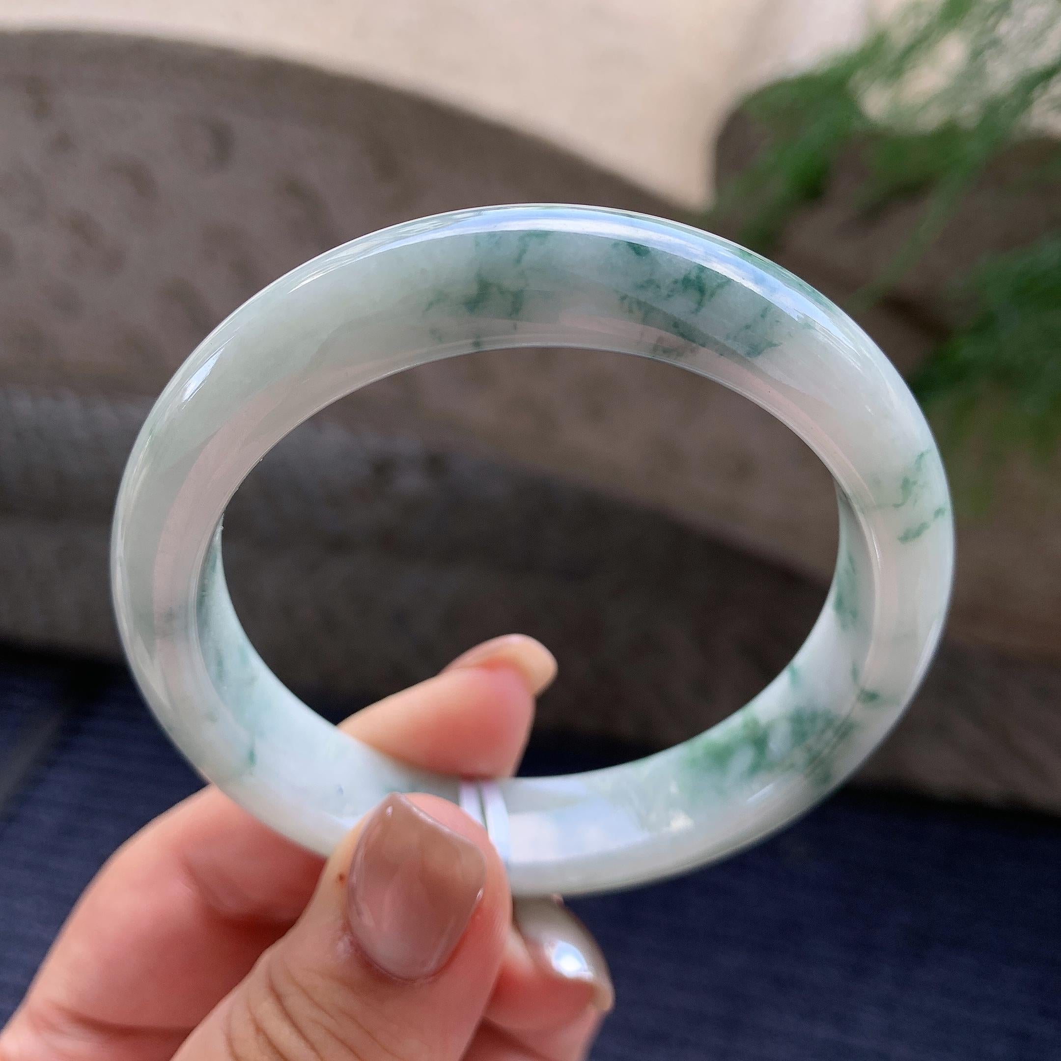 细糯种飘蓝花正圈平安镯  56.6圈口  天然缅甸A货翡翠（yc421220）