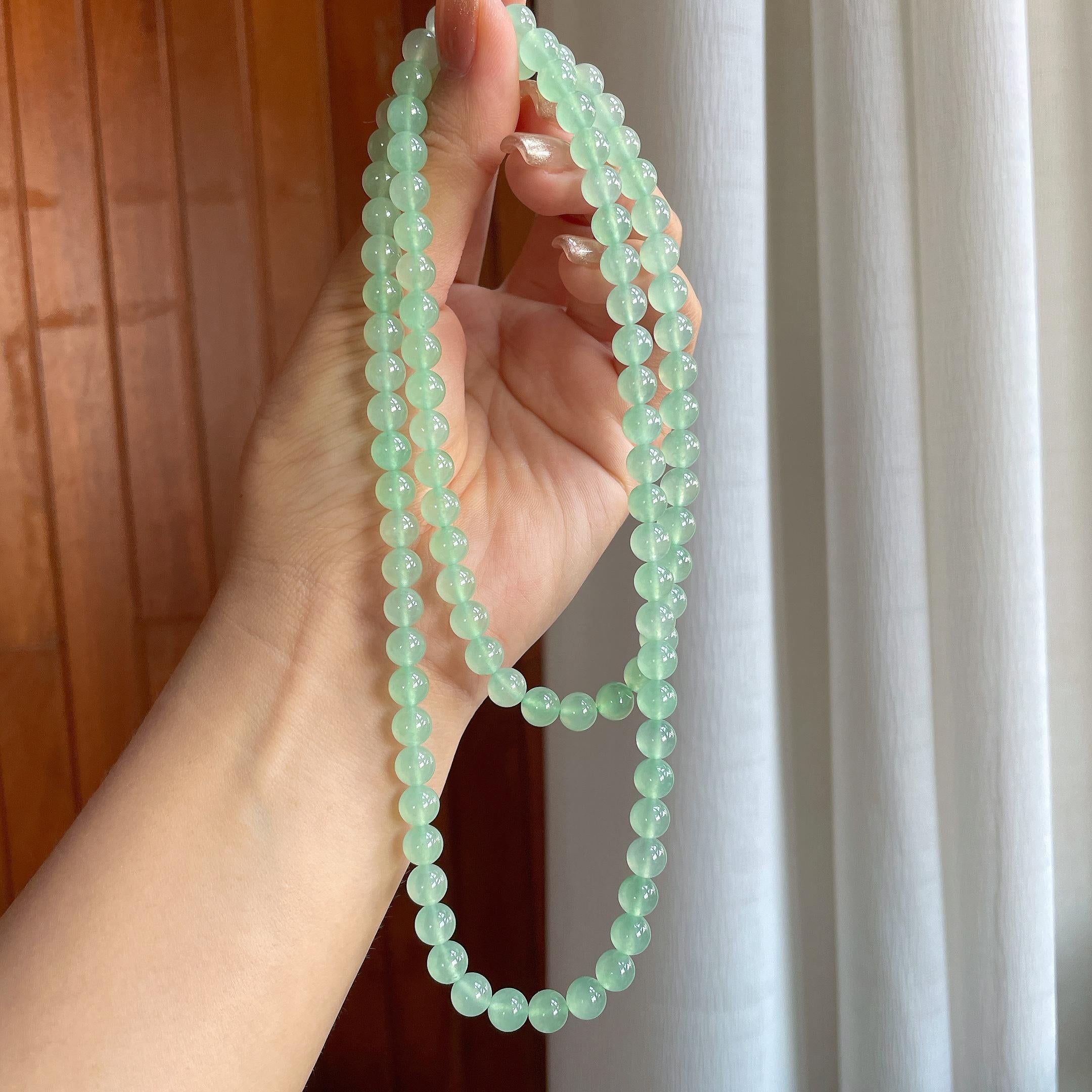 冰种晴底翡翠珠串项链（yc363635）