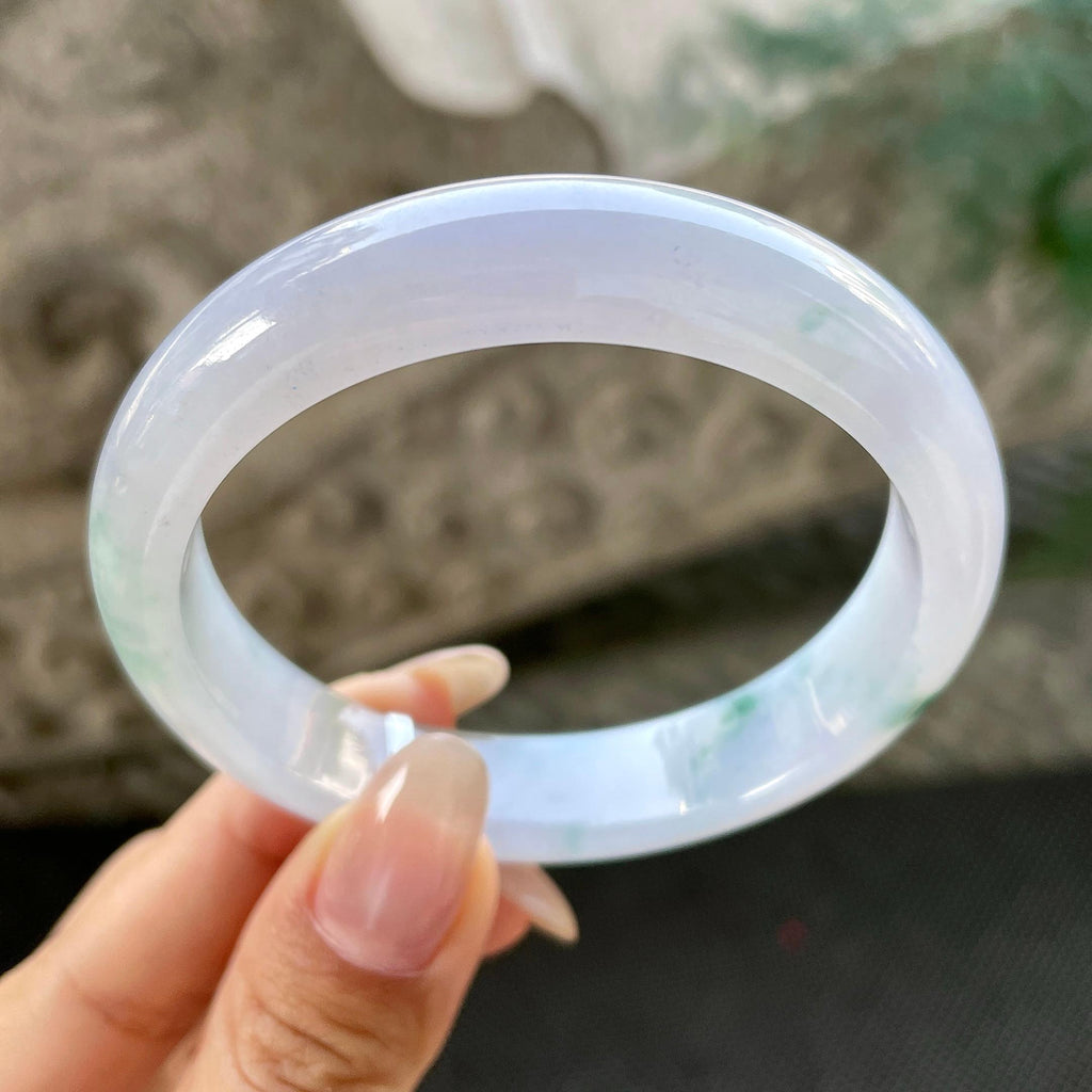 细糯种飘蓝花正圈平安镯57.7圈     天然缅甸A货翡翠（yc348221）