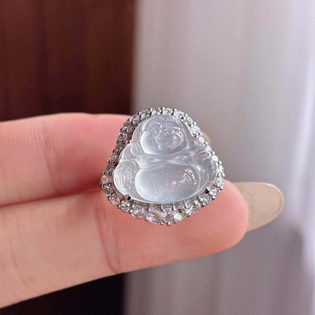 18k金镶冰种起光玉佛/两用款 天然缅甸A货翡翠（yc495844）