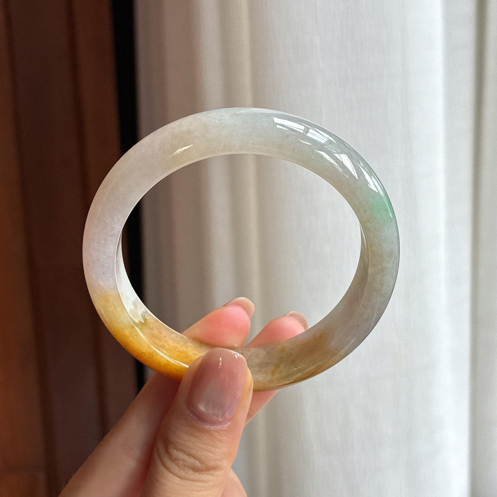 糯冰黄翡特色翡翠平安镯（54.4mm)（yc424330）