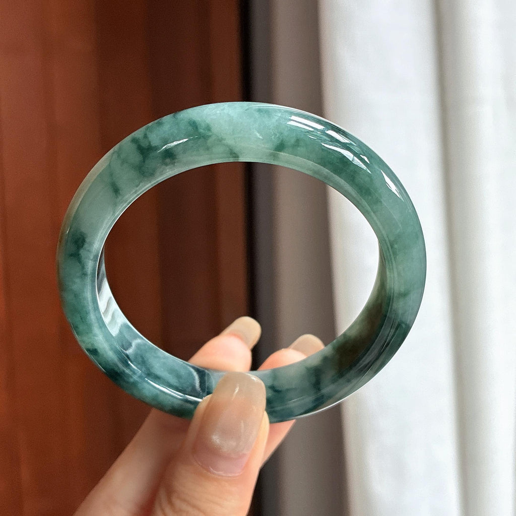 细糯种飘花正圈平安镯 54圈 天然缅甸A货翡翠（yc465543）
