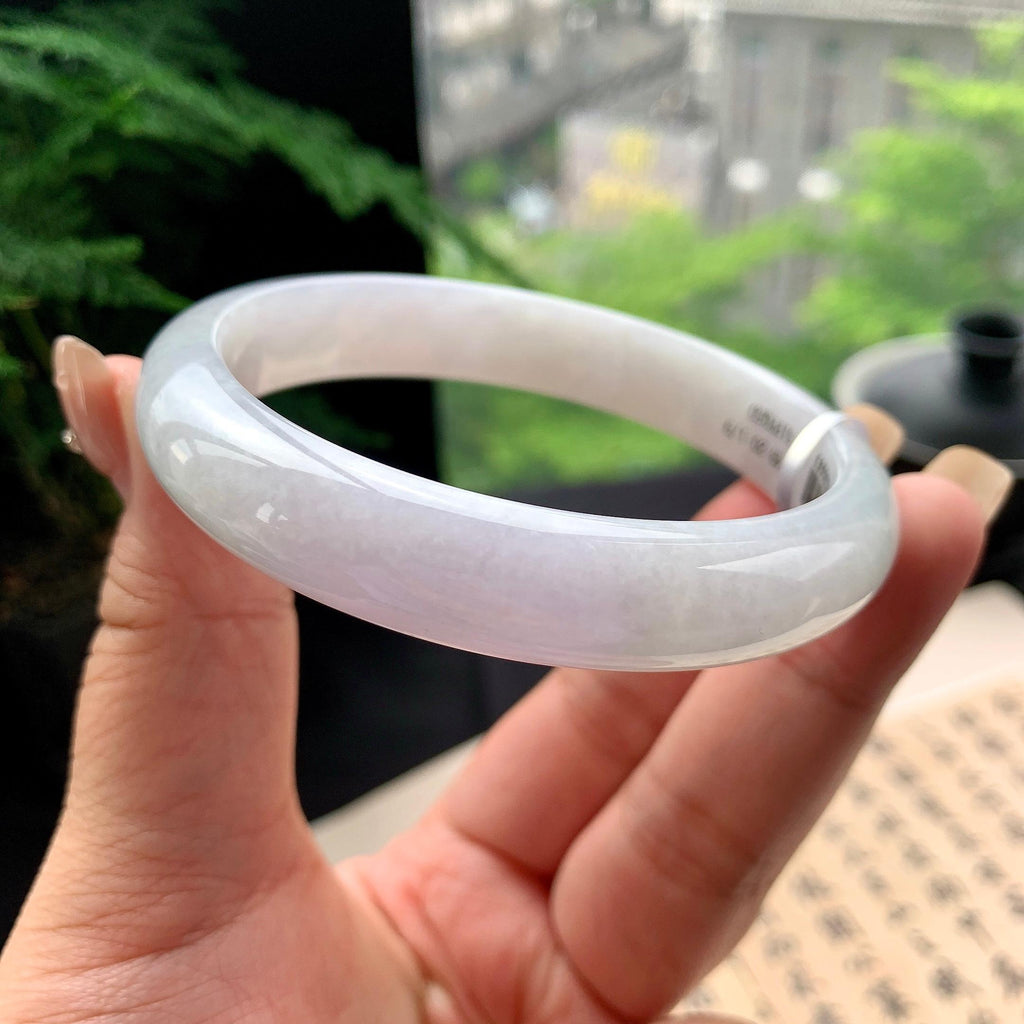 大圈口 细糯种淡紫罗兰正圈平安镯 62圈口 天然缅甸A货翡翠（yc473075）