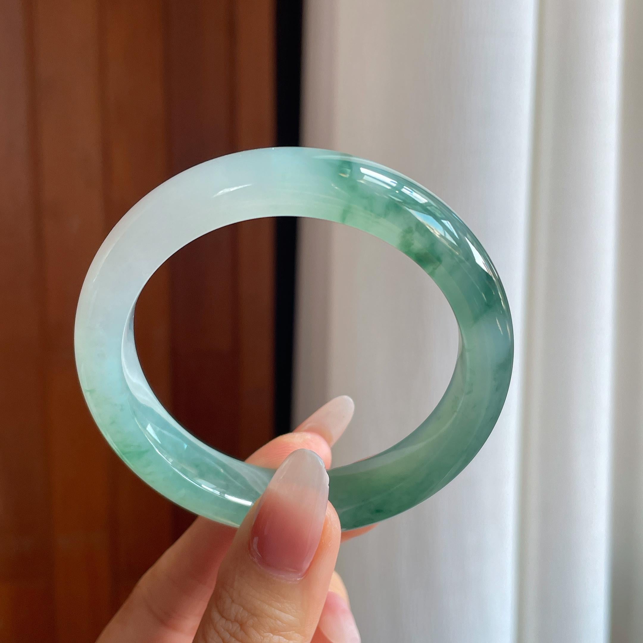 冰种飘花翡翠平安镯56mm（yc302420）