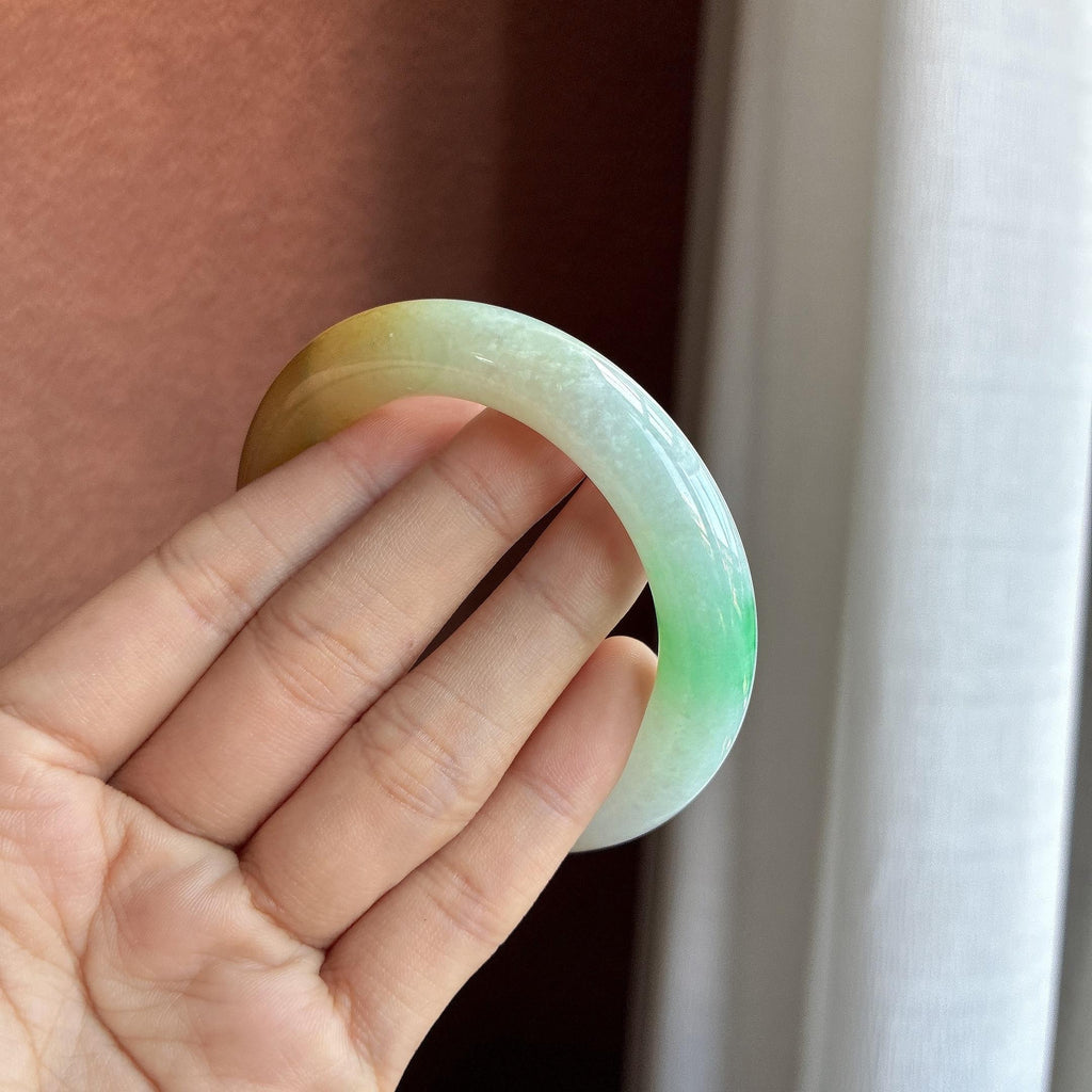糯冰黄翡特色圆条手镯 54圈（yc747829）