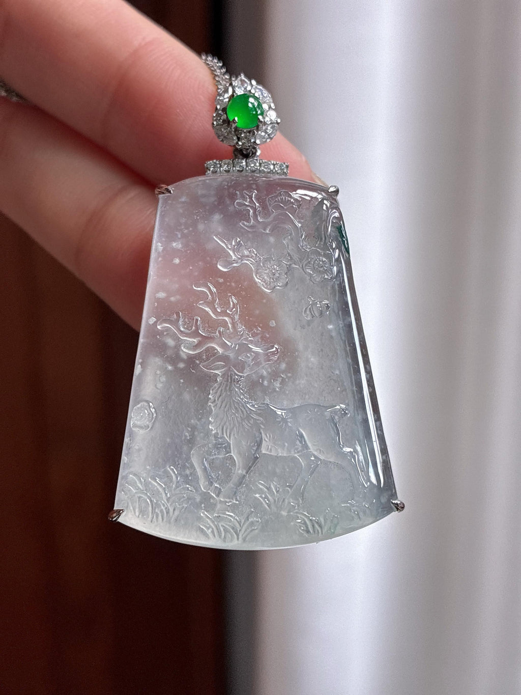 18k金镶冰玻种雪花棉一路有你挂件 天然缅甸A货翡翠（yc484506）