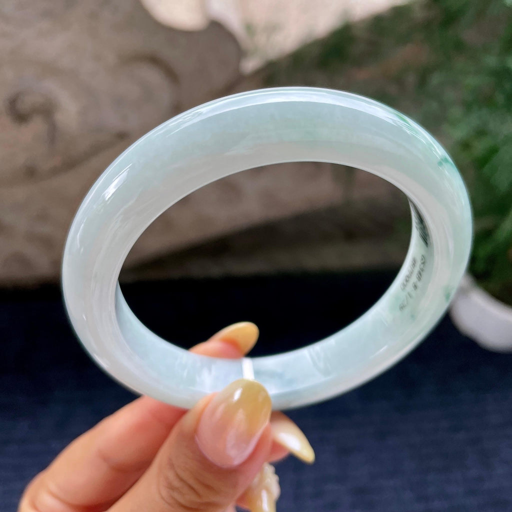 大圈口 细糯种飘花正圈平安镯60圈 天然缅甸A货翡翠（yc464110）