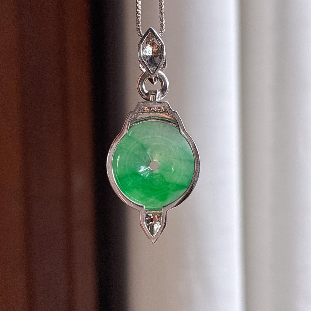 Mặt dây chuyền ngọc bích Myanmar tự nhiên loại A, khảm vàng 18k, màu xanh lục đầy đặn, bề mặt băng chủng (yc450416)