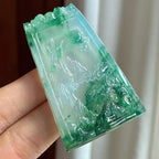 冰种飘花山水牌 天然缅甸A货翡翠（yc453188）