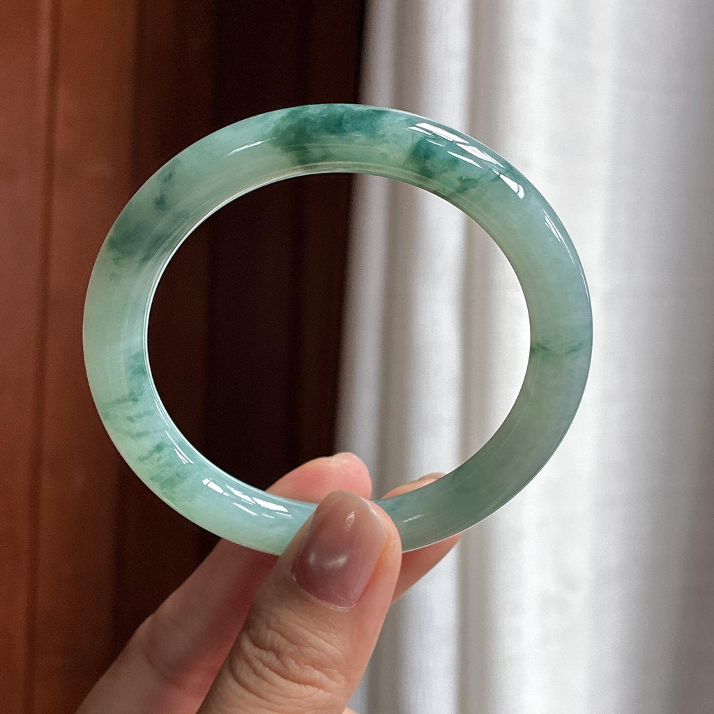 糯冰飘花圆条手镯 56圈 天然缅甸A货翡翠（yc481995）