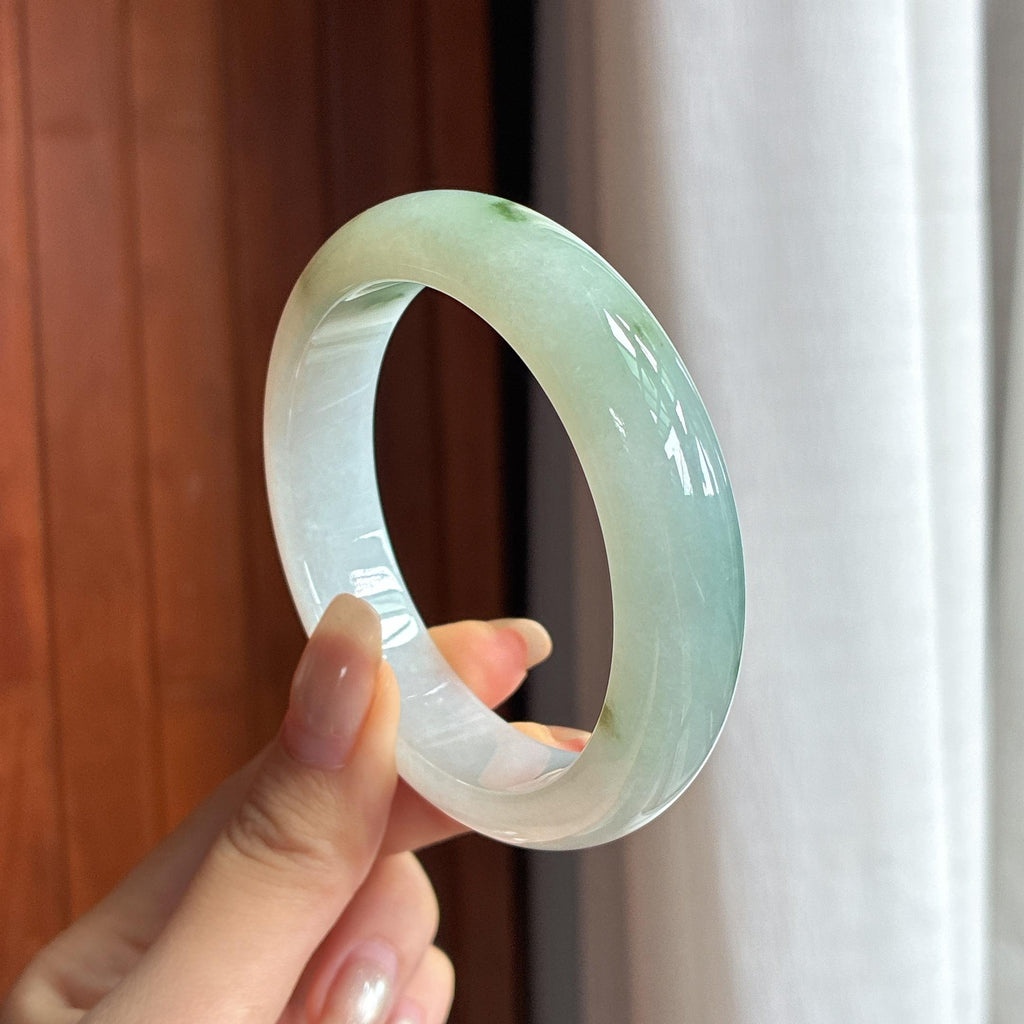 大圈口 糯冰飘花宽版正圈平安镯 58圈 天然缅甸A货翡翠（yc457209）