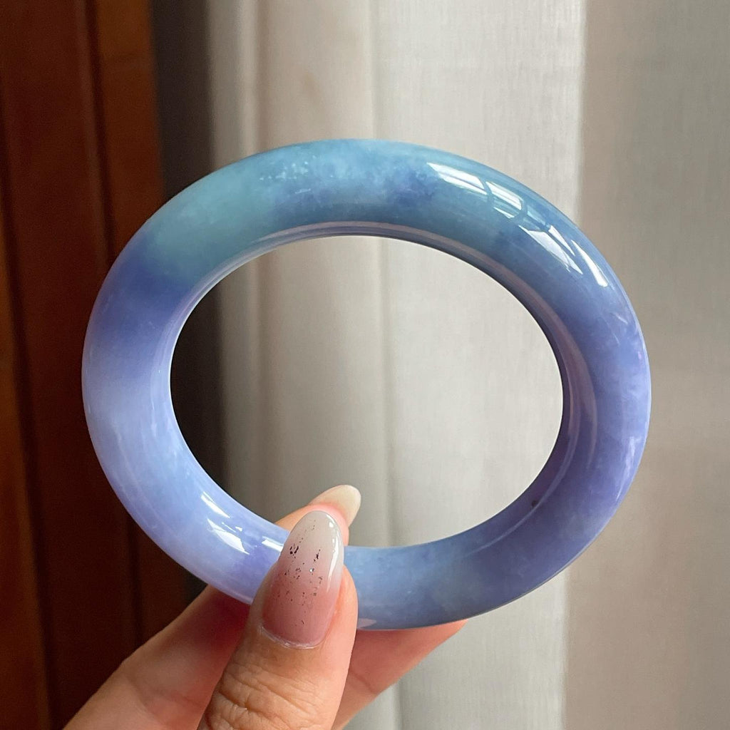 糯冰种紫罗兰翡翠圆条手镯（55mm）