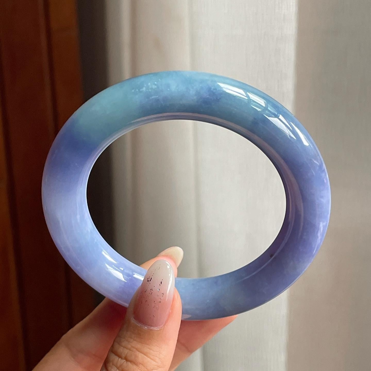 糯冰种紫罗兰翡翠圆条手镯（55mm）