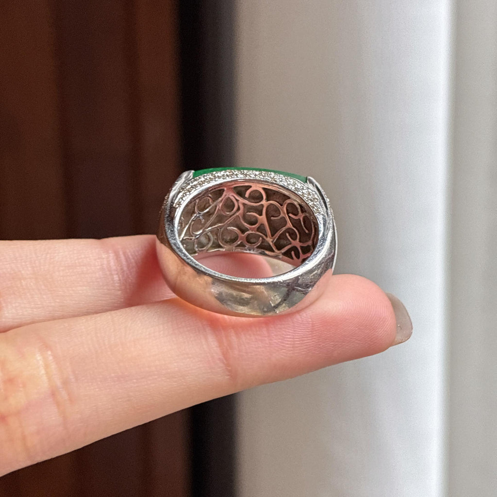 Nhẫn Ngọc Phỉ Thúy Myanmar Loại A Tự Nhiên, 18K Vàng Khảm Ngọc Băng Tuyết Mãn Lục (yc450396)