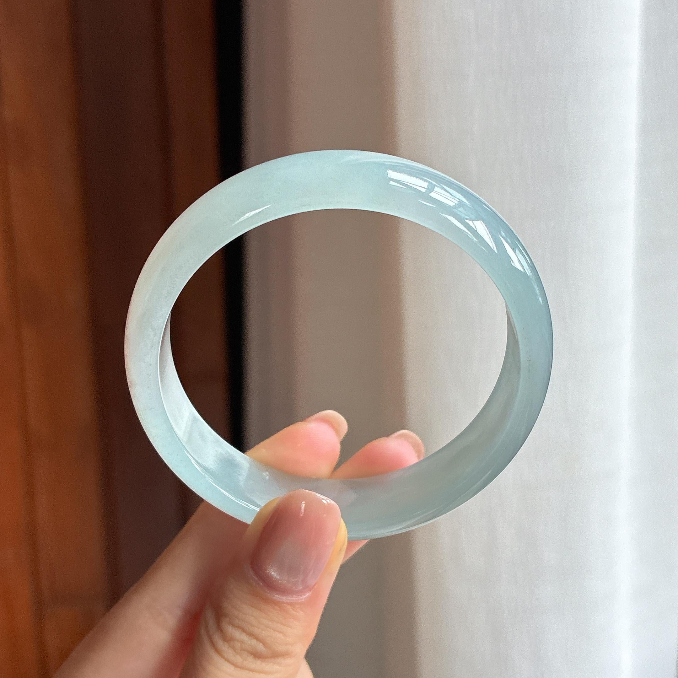 糯冰蓝晴翡翠平安镯（54.4mm)（yc424328）