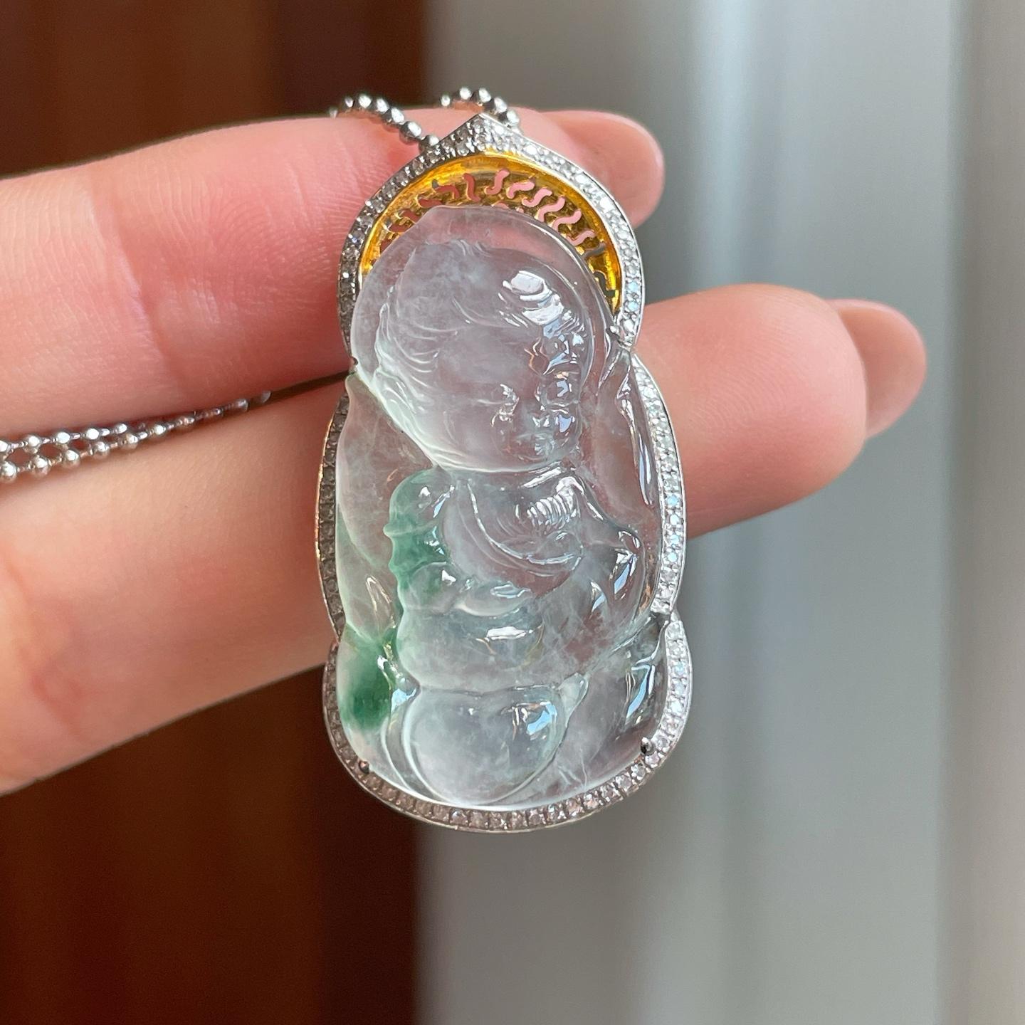 18k金钻镶冰种飘花翡翠大圣（yc338550）