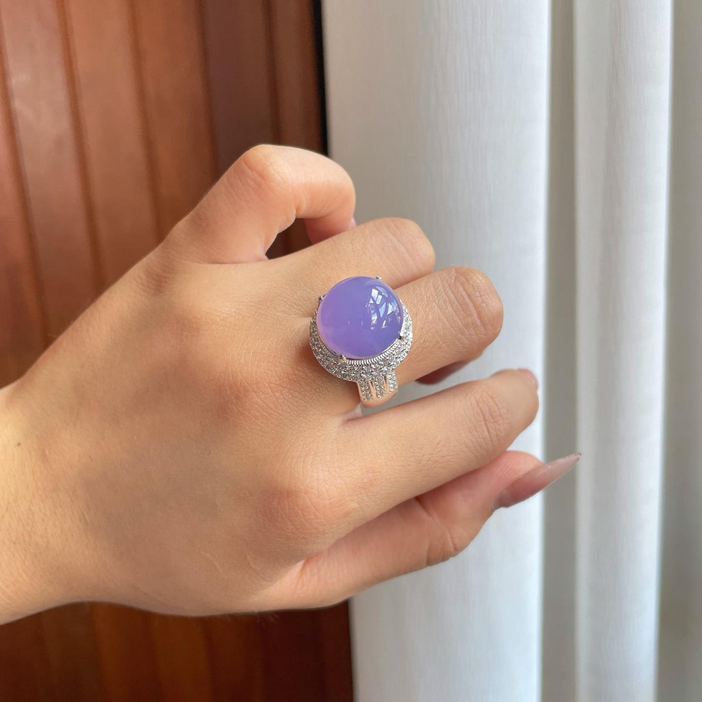 铜托糯冰紫罗兰翡翠蛋面一套（yc268247）