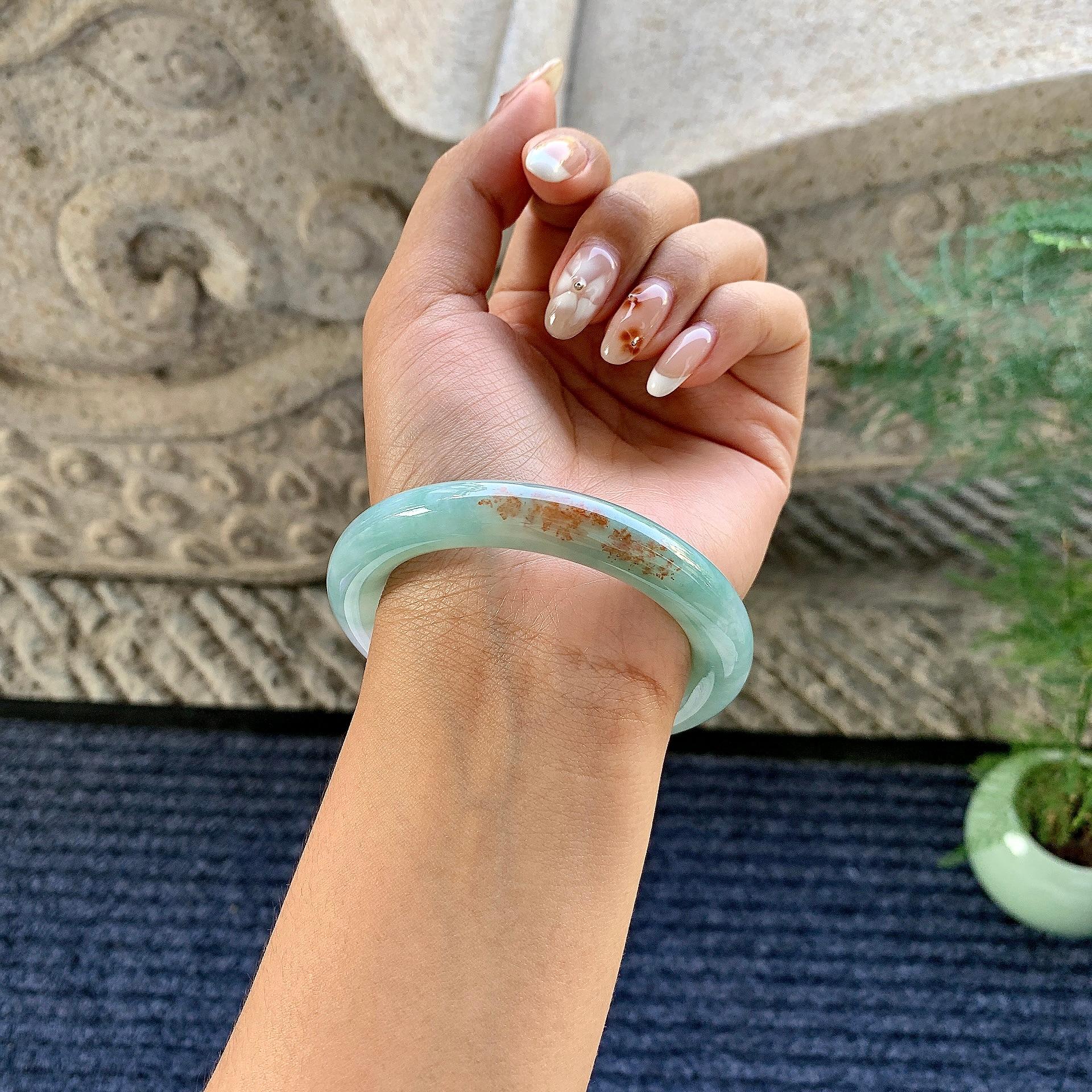 细糯种晴底飘红翡圆条手镯（55.2mm）（yc248093）