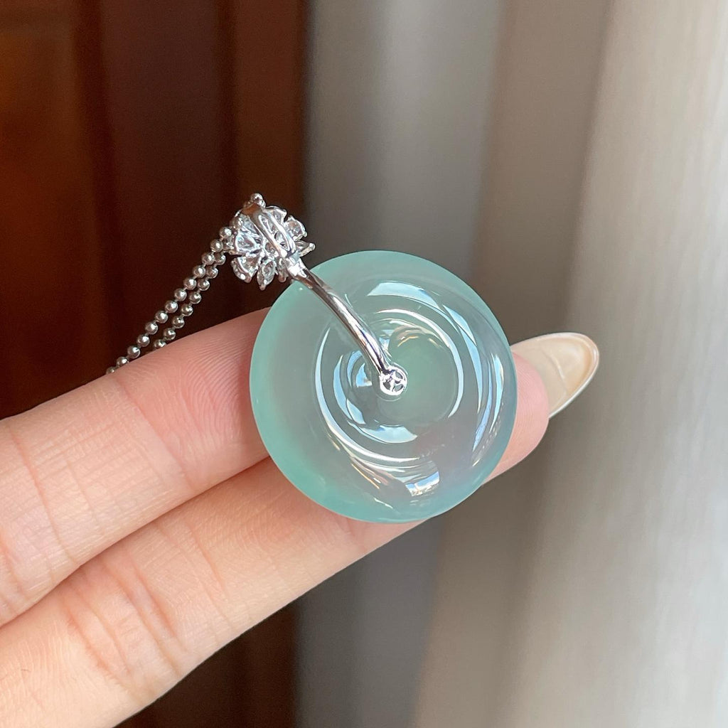 18k金钻镶冰种蓝晴底翡翠平安扣（yc265783）