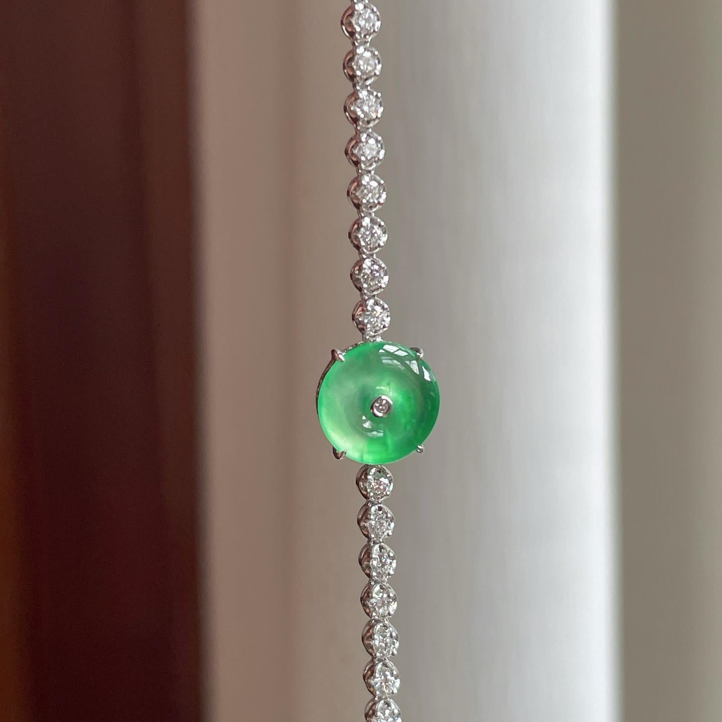 18k金镶冰种翠绿翡翠平安扣（yc253255）