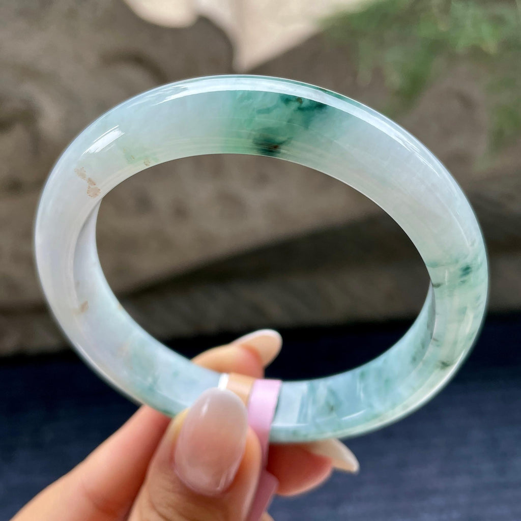 大圈口     细糯种飘花正圈平安镯58.1圈      天然缅甸A货翡翠（yc405537）