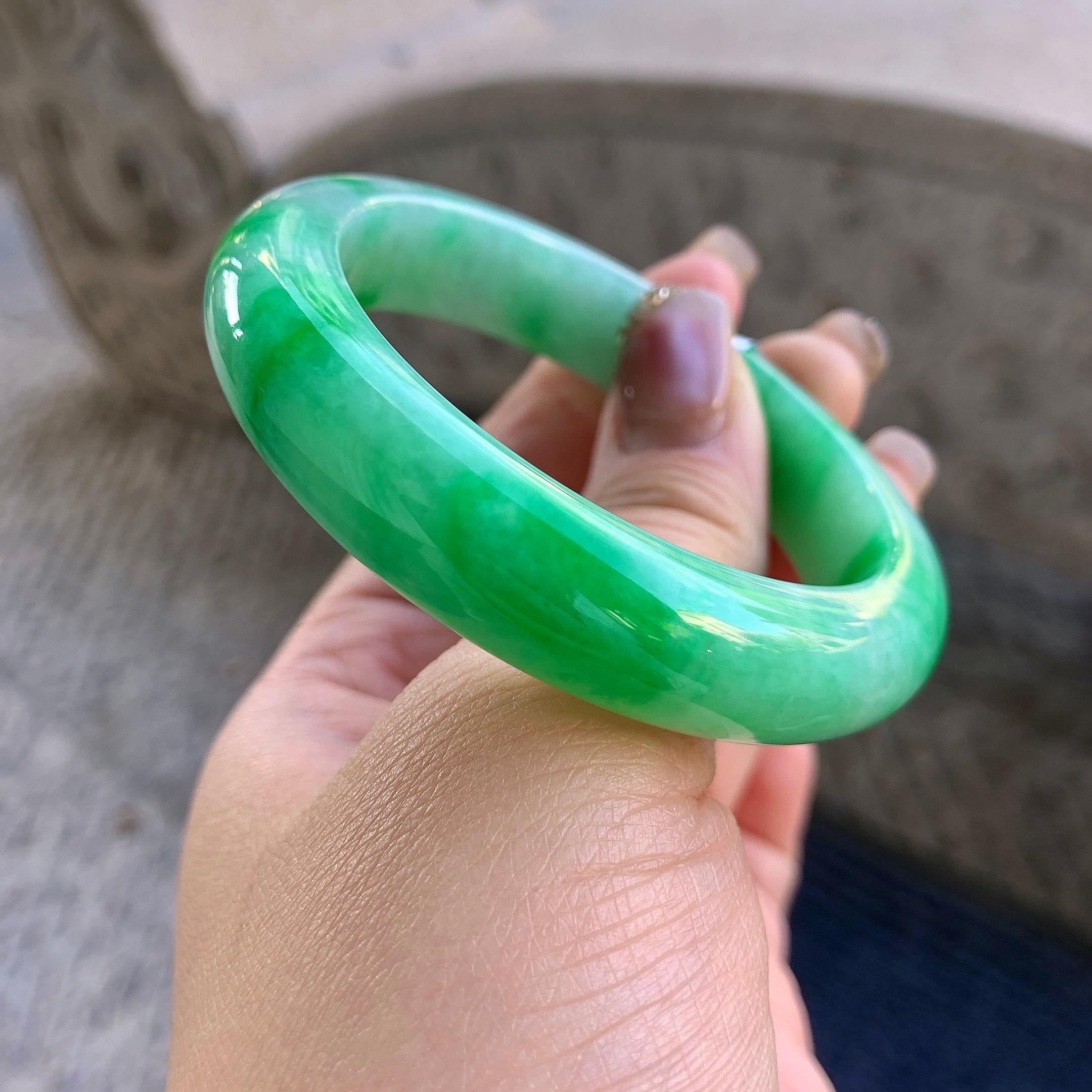 细糯种飘阳绿平安镯（53.4mm）（yc290961）
