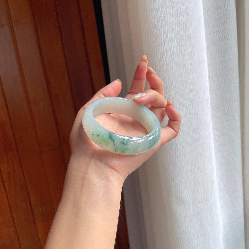 糯冰种飘花宽版翡翠手镯 60圈天然缅甸A货翡翠（yc439433）