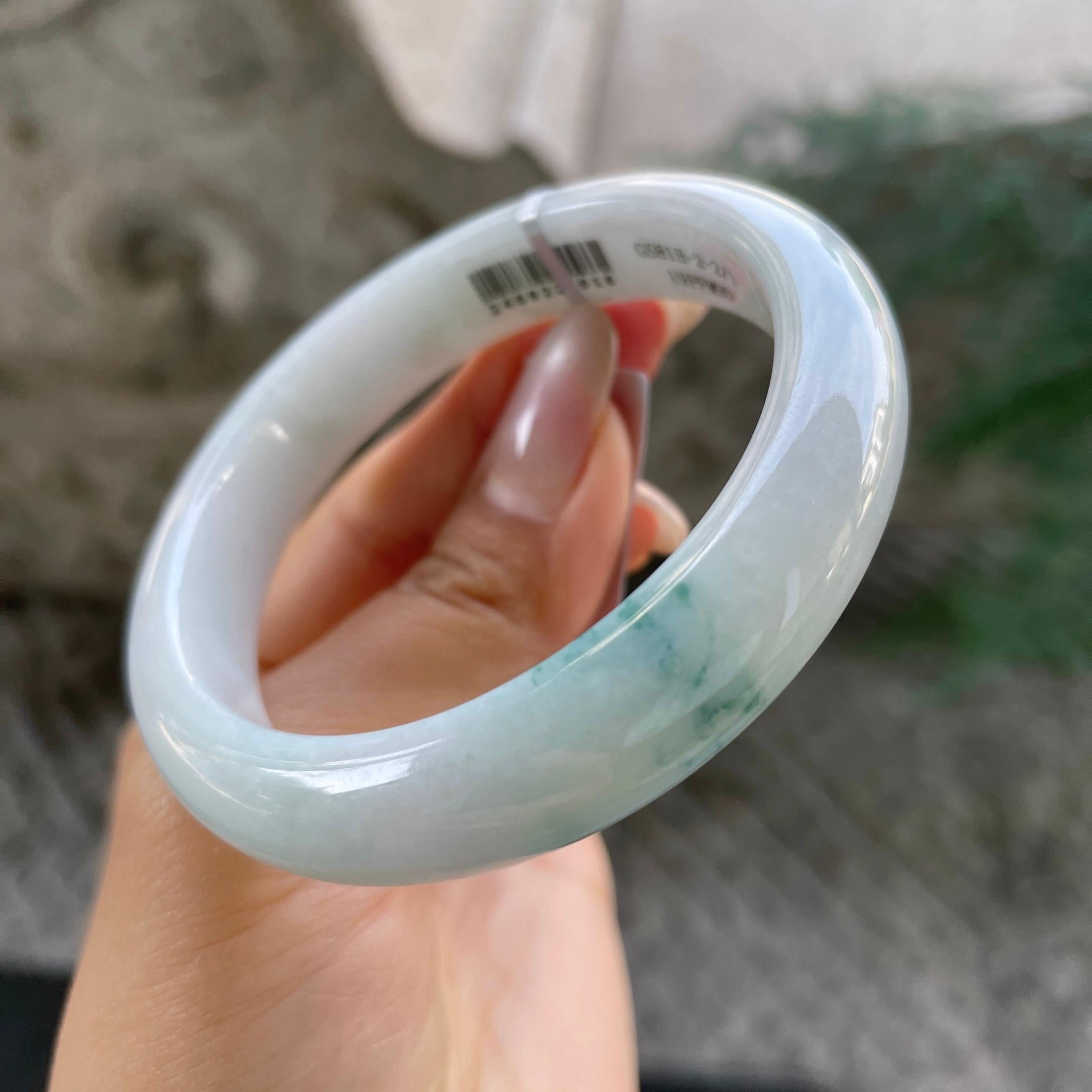 细糯种飘花正圈平安镯57圈口    天然缅甸A货翡翠（yc351369）