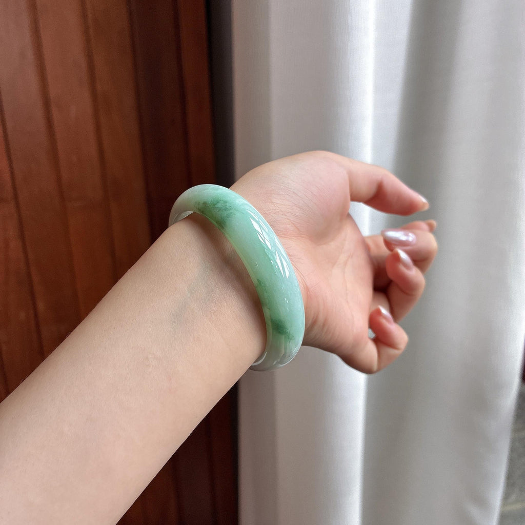 细糯冰飘花正圈平安镯 56圈 天然缅甸A货翡翠（yc537605）