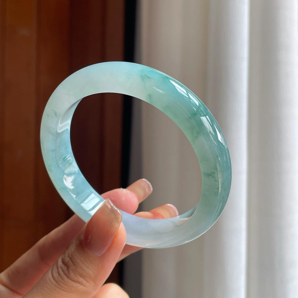 冰种飘花翡翠平安镯（56.5mm）（yc369138）