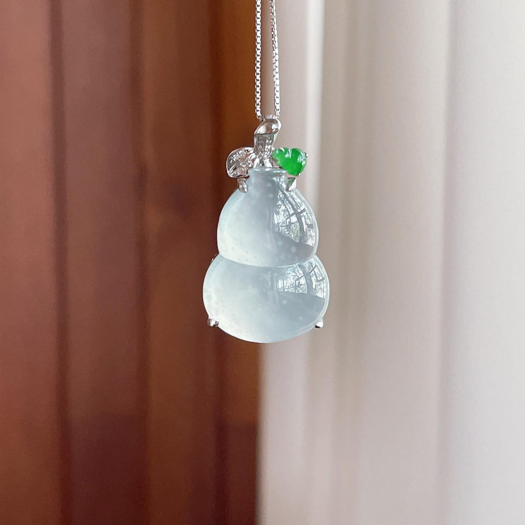 18K金镶冰种淡底色雪花棉葫芦挂件 天然缅甸A货翡翠（yc507491）