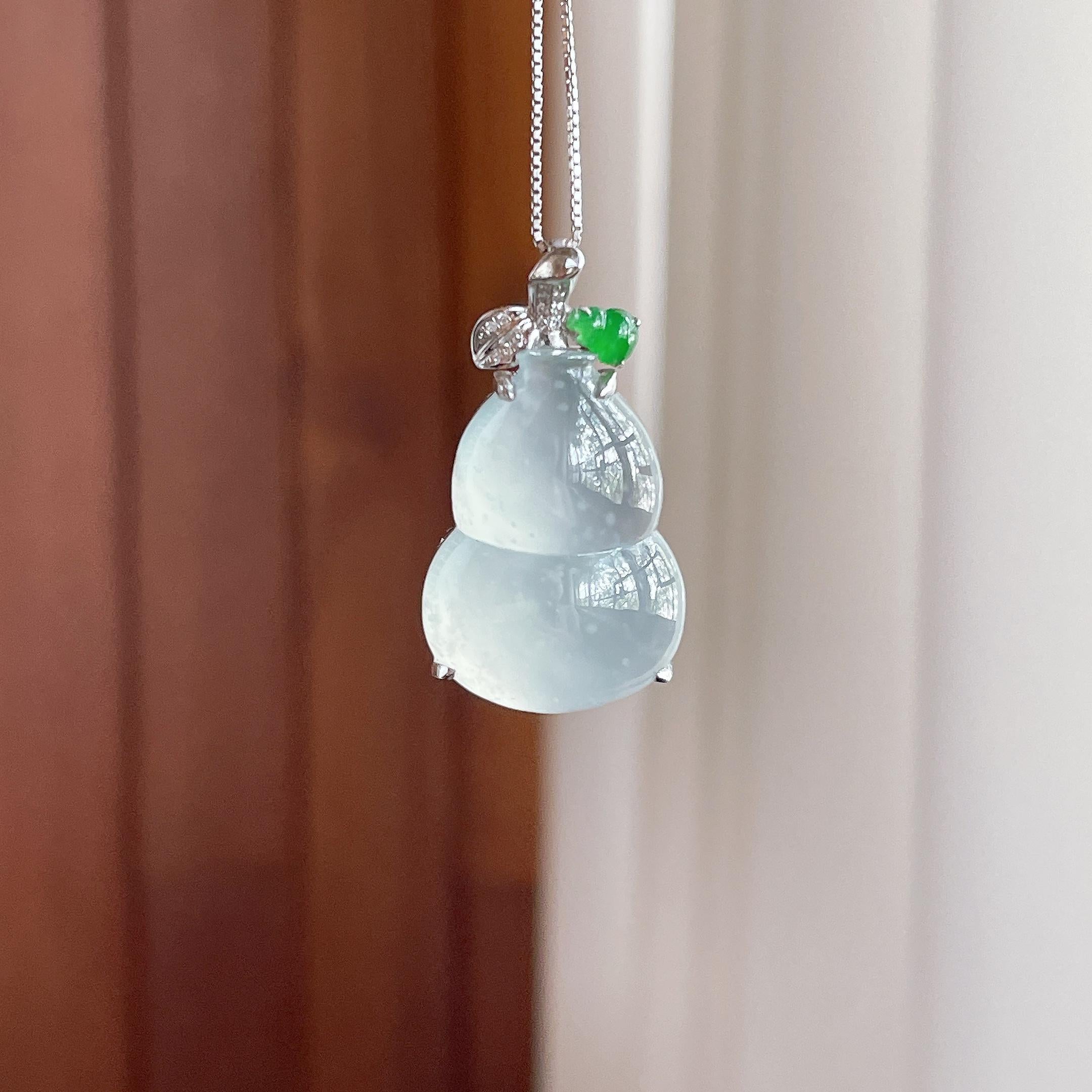 18K金镶冰种淡底色雪花棉葫芦挂件 天然缅甸A货翡翠（yc507491）