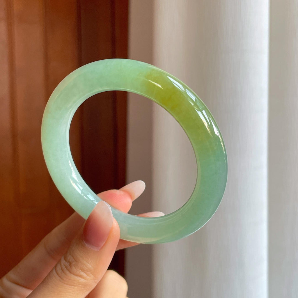 冰种晴底飘黄翡翠圆条手镯（57mm）（yc310284）