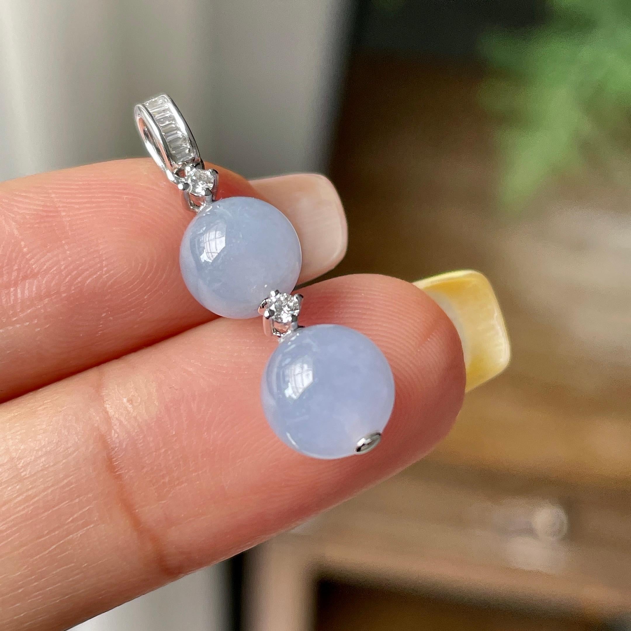 18k金钻镶细糯种紫罗兰圆珠吊坠     天然缅甸A货翡翠（yc369988）