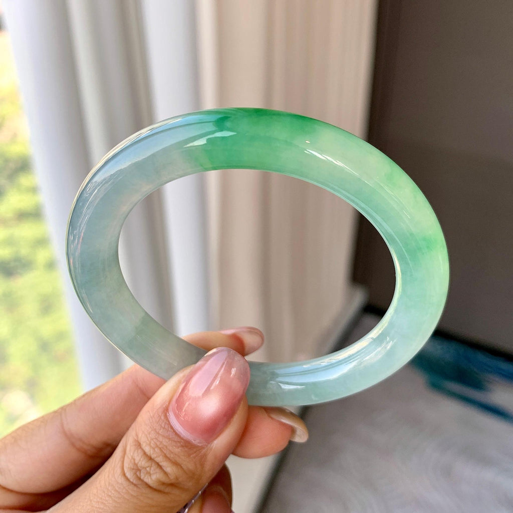 糯冰种飘花圆条手镯（53.5mm）（yc290114）