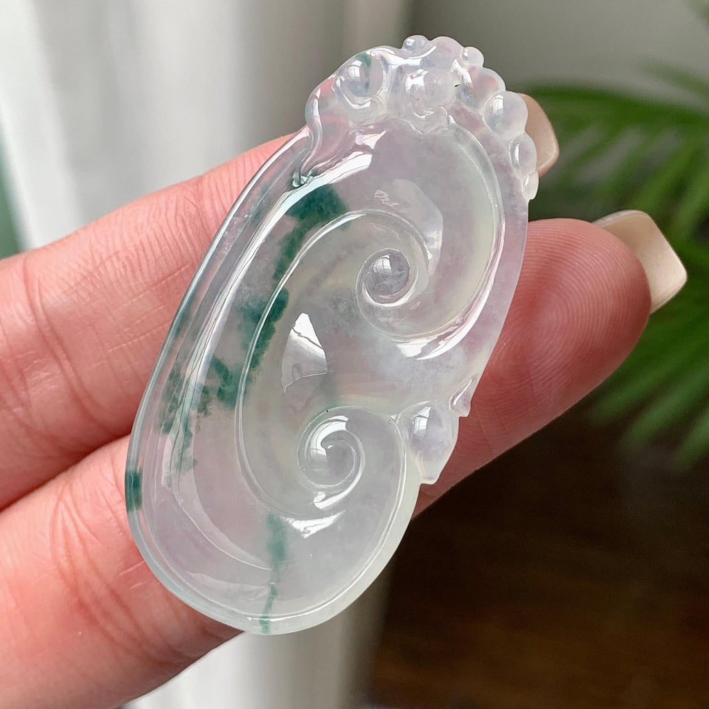 糯冰种飘蓝花如意吊坠  天然缅甸A货翡翠（yc426681）