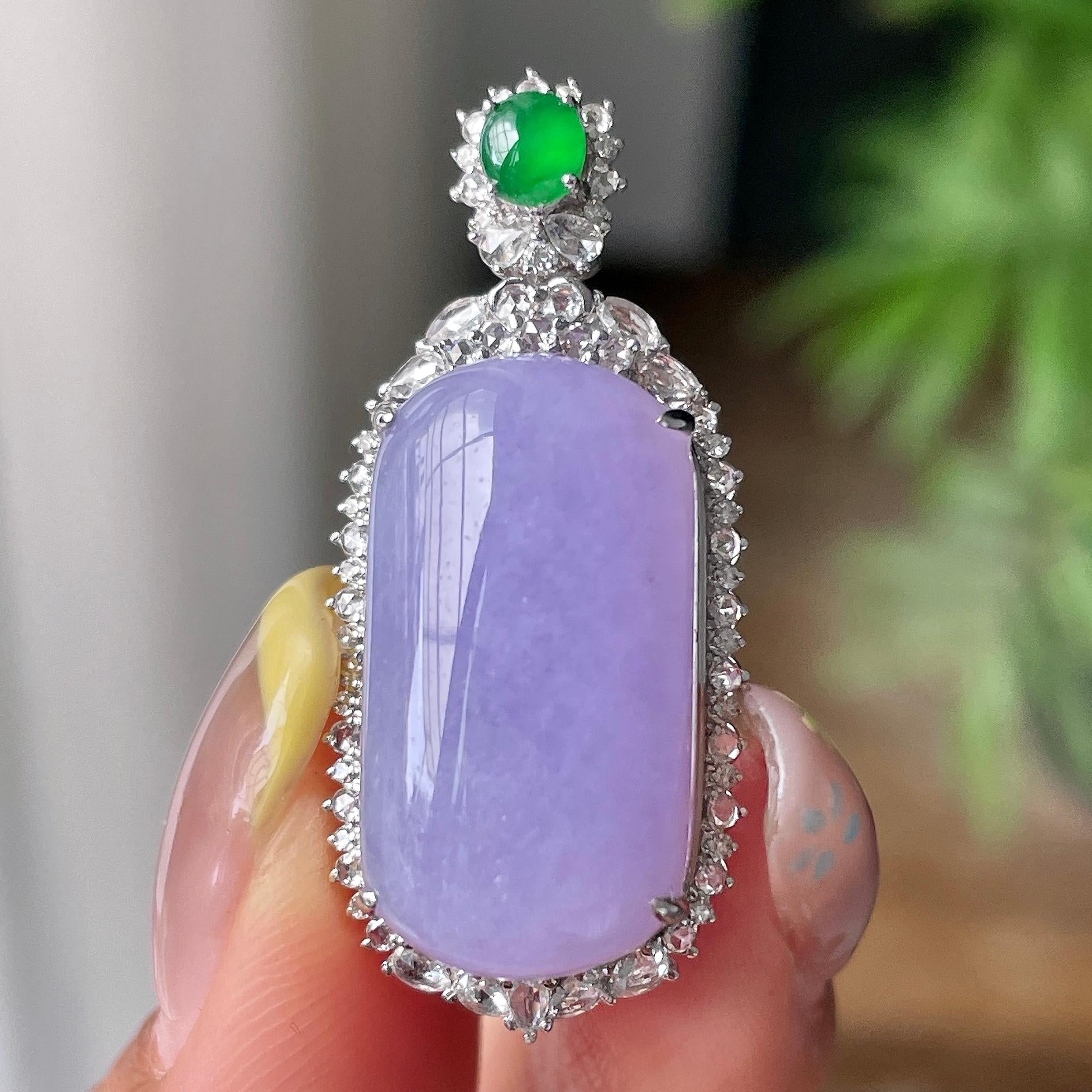18k金钻镶细糯种紫罗兰福瓜吊坠     天然缅甸A货翡翠（yc380831）