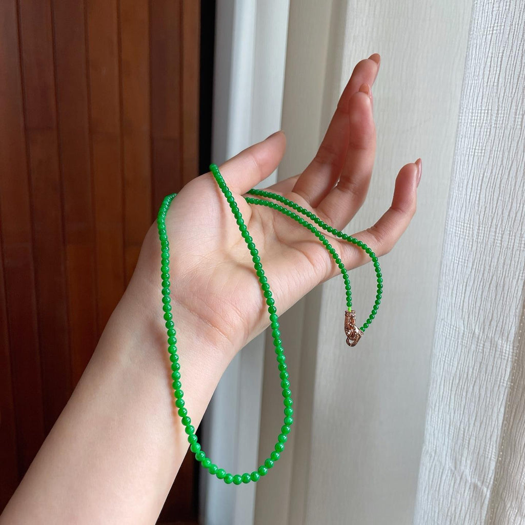 糯冰满绿翡翠珠串珠链（yc342534）