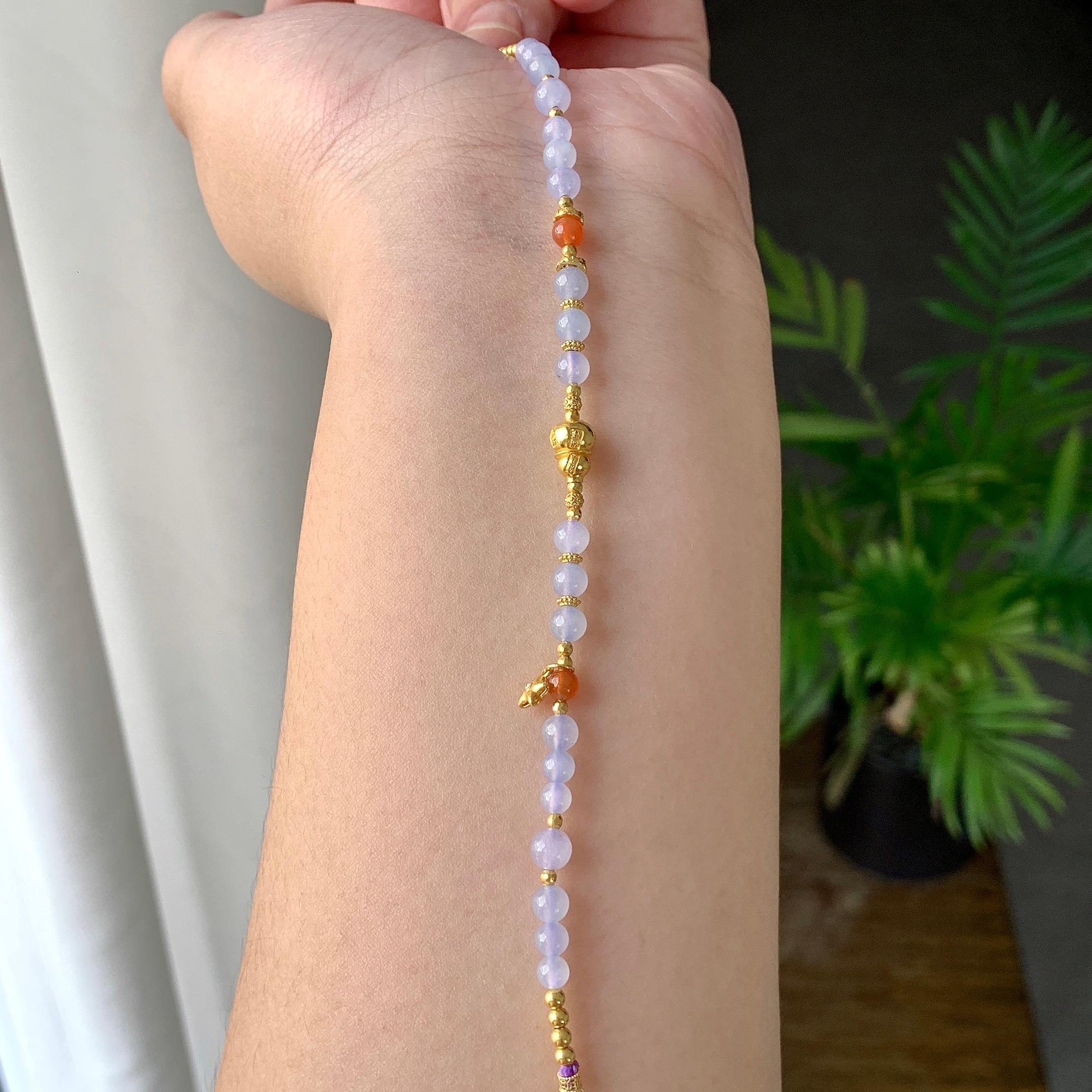 18K金镶糯冰种淡紫罗兰小米珠手链（yc232459）